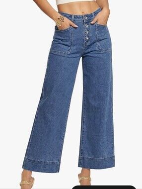 Classic Wide-Leg Denim Pants in Medium Blue